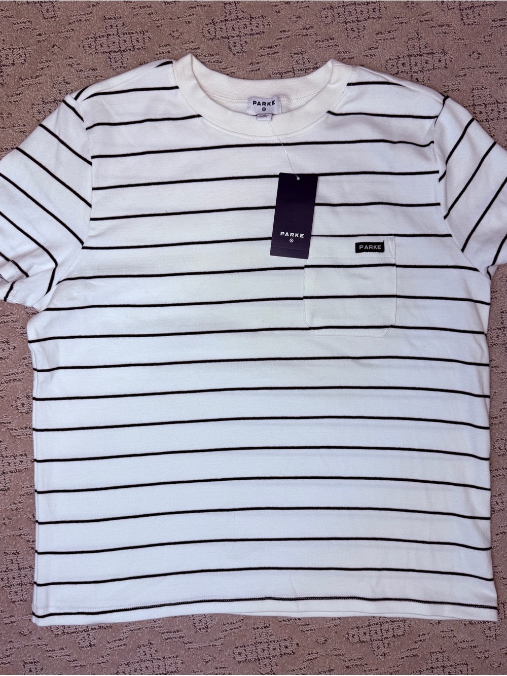 Parke NWT  Cream Crewneck Sweater with Black Stripes - Picture 2 of 3